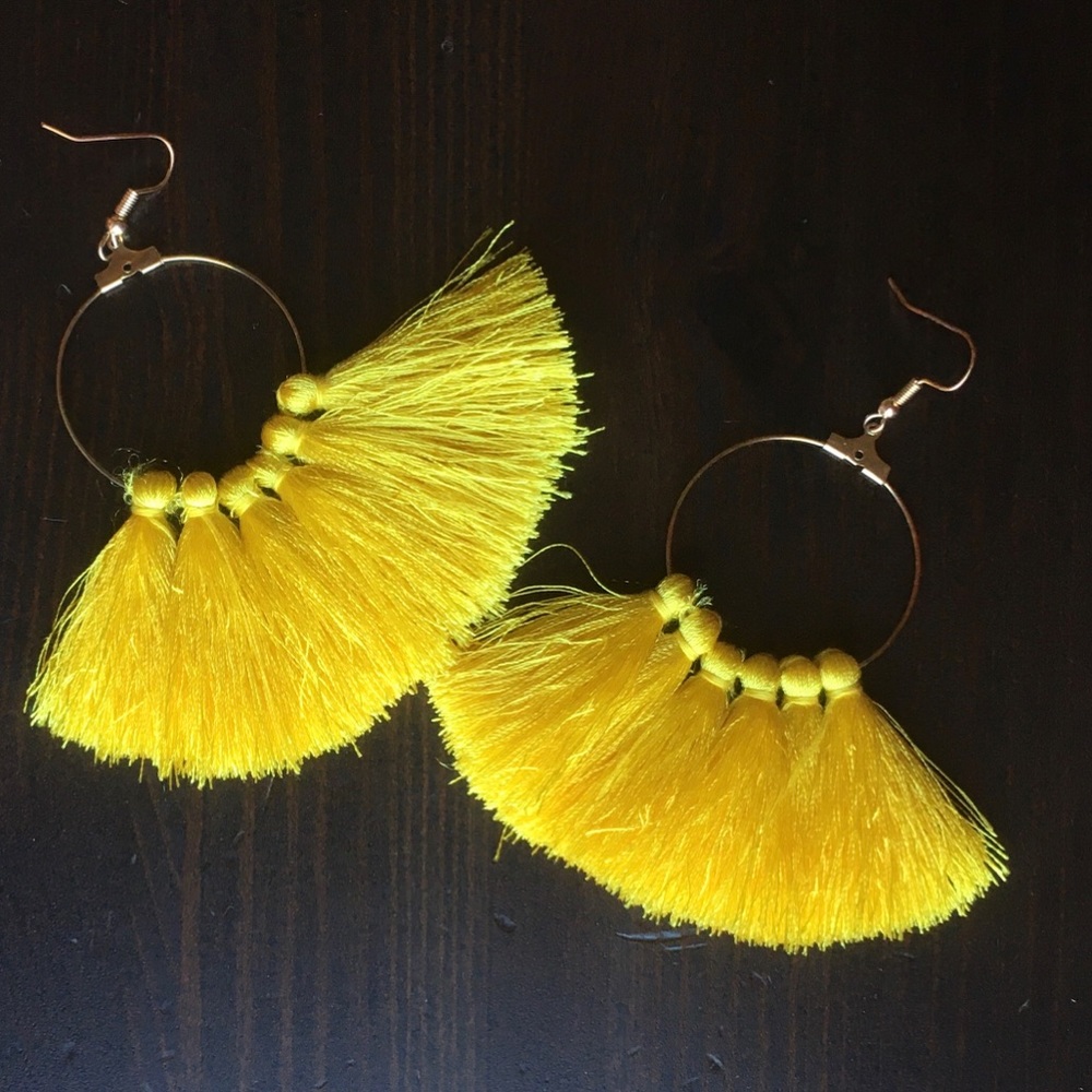 Yellow Tassels on Hoops - Picture 2 of 5